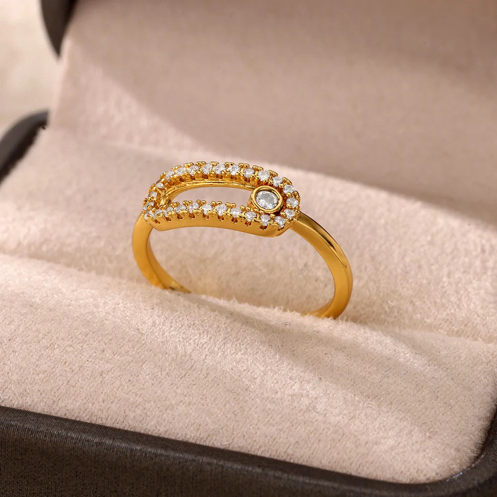 Zircão aberto anéis para mulheres cor de ouro aço inoxidável anel feminino moda festa de casamento dedo jóias presente 2024 nova tendência