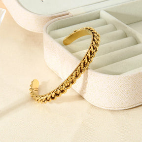 Tendência 16k banhado a ouro corda de aço inoxidável corrente manguito pulseira para mulheres à prova dwaterproof água textura torcida pulseira aberta presente