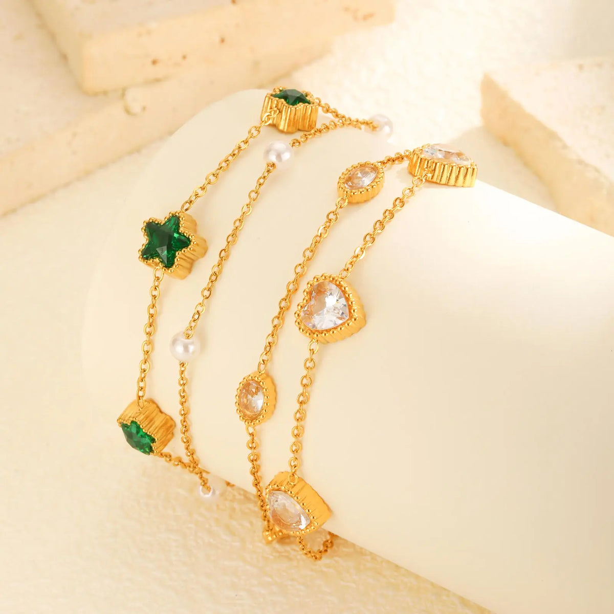 Pulseira luxuosa de zircônia oval em forma de coração para mulheres, pulseiras com pingente de camada dupla de aço inoxidável, presentes de joias da moda