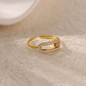 Zircão aberto anéis para mulheres cor de ouro aço inoxidável anel feminino moda festa de casamento dedo jóias presente 2024 nova tendência