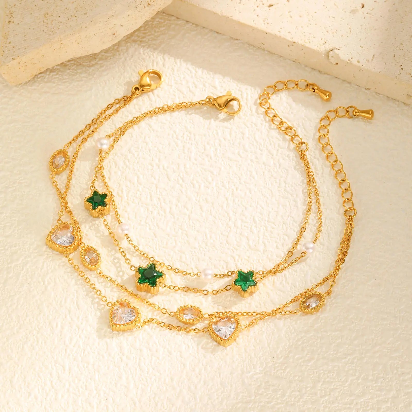 Pulseira luxuosa de zircônia oval em forma de coração para mulheres, pulseiras com pingente de camada dupla de aço inoxidável, presentes de joias da moda