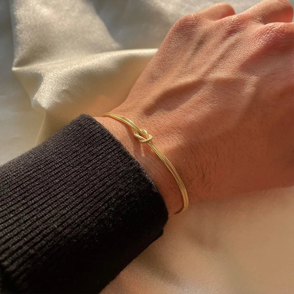 Manco moda de alta qualidade aço inoxidável banhado a ouro casal pulseiras clássico redondo cobra corrente atada acessórios simples