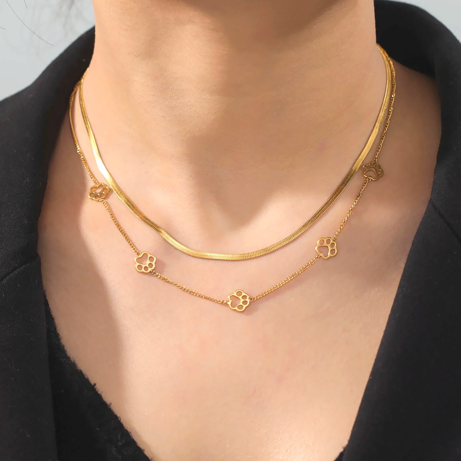 Skyrim-Colar Pata de Cachorro e Gato, Aço Inoxidável, Dupla Camada, Corrente Cobra, Gargantilha Fashion, Bijuteria, Presente do Dia dos Namorados