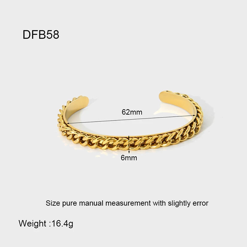Tendência 16k banhado a ouro corda de aço inoxidável corrente manguito pulseira para mulheres à prova dwaterproof água textura torcida pulseira aberta presente