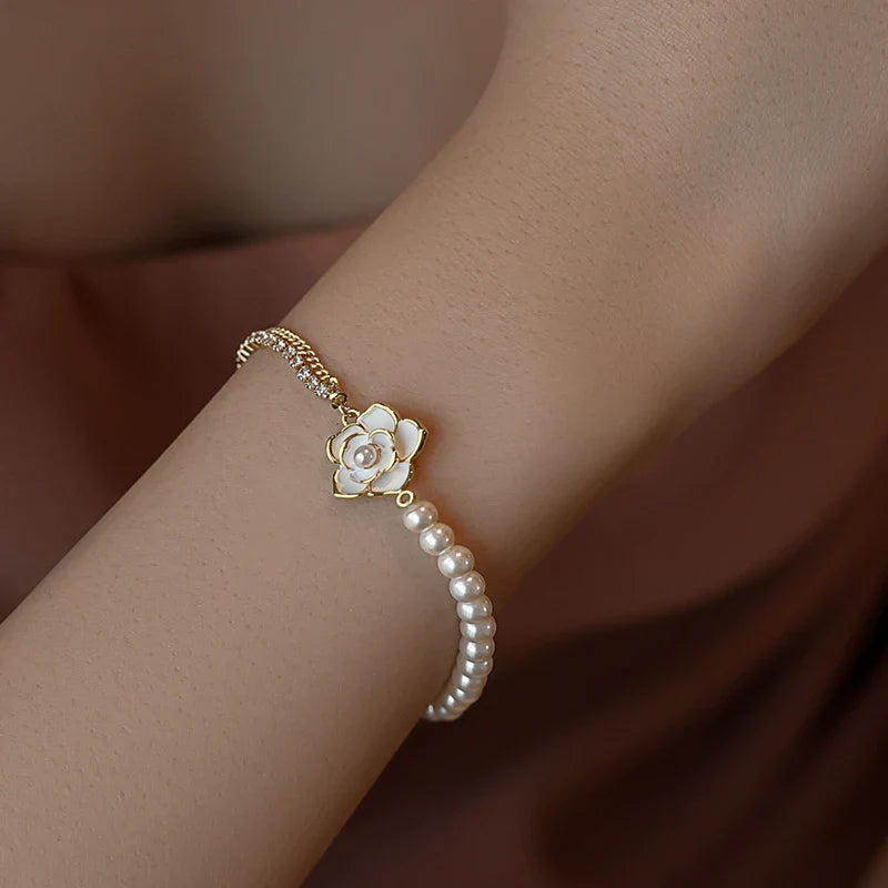 Pulseira de Ouro Feminina Perolada