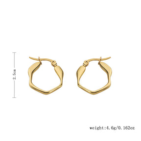 1 par de brincos de argola femininos de aço inoxidável, brincos hexagonais geométricos de metal dourado simples e requintados