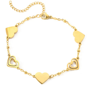 Pulseira de Ouro Feminina Ajustável Coração Delicado