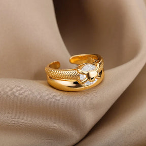 Anel Feminino Ajustável Duplo com Zircônia